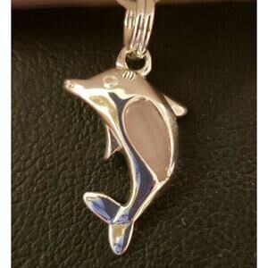 Sterling Silver 925 Pink Stone Dolphin Charm New 1/2 inches Sea Life Beach
